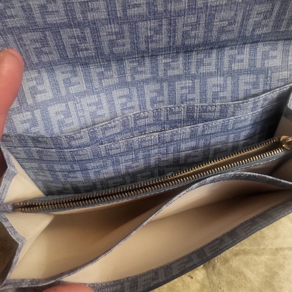 (SOLD)Authentic Fendi Blue laminated denim mono long wallet. - Picture 2 of 11